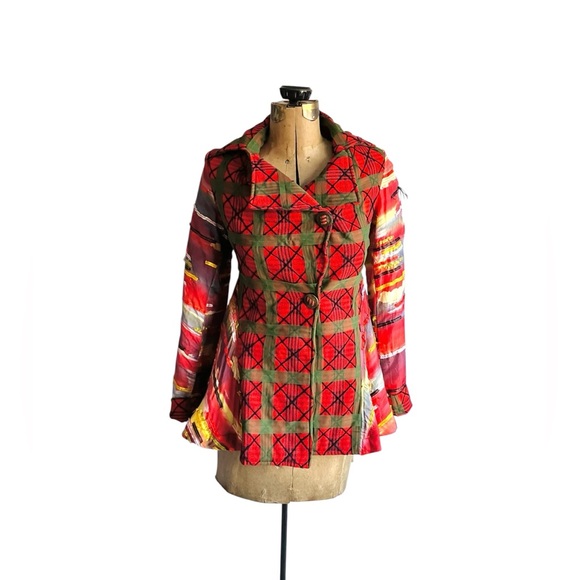 Stunning Handmade Patchwork Plaid & Striped Button-Up Blazer/Jacket - Picture 13 of 15